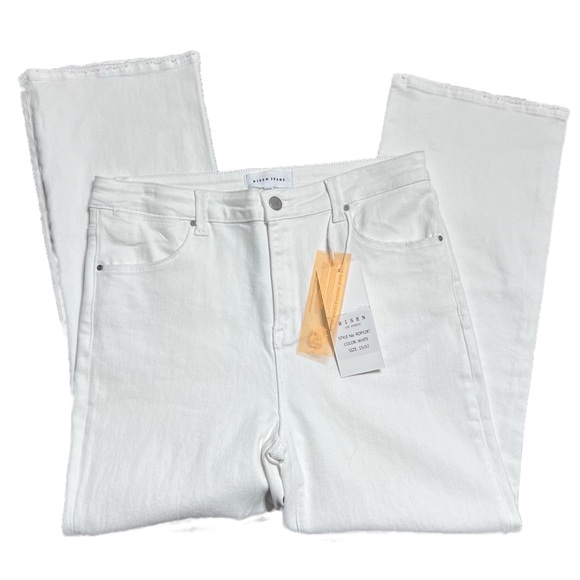 New with Tags Risen Women's White Denim Wide Leg High Waist Distressed Jeans - Picture 1 of 16